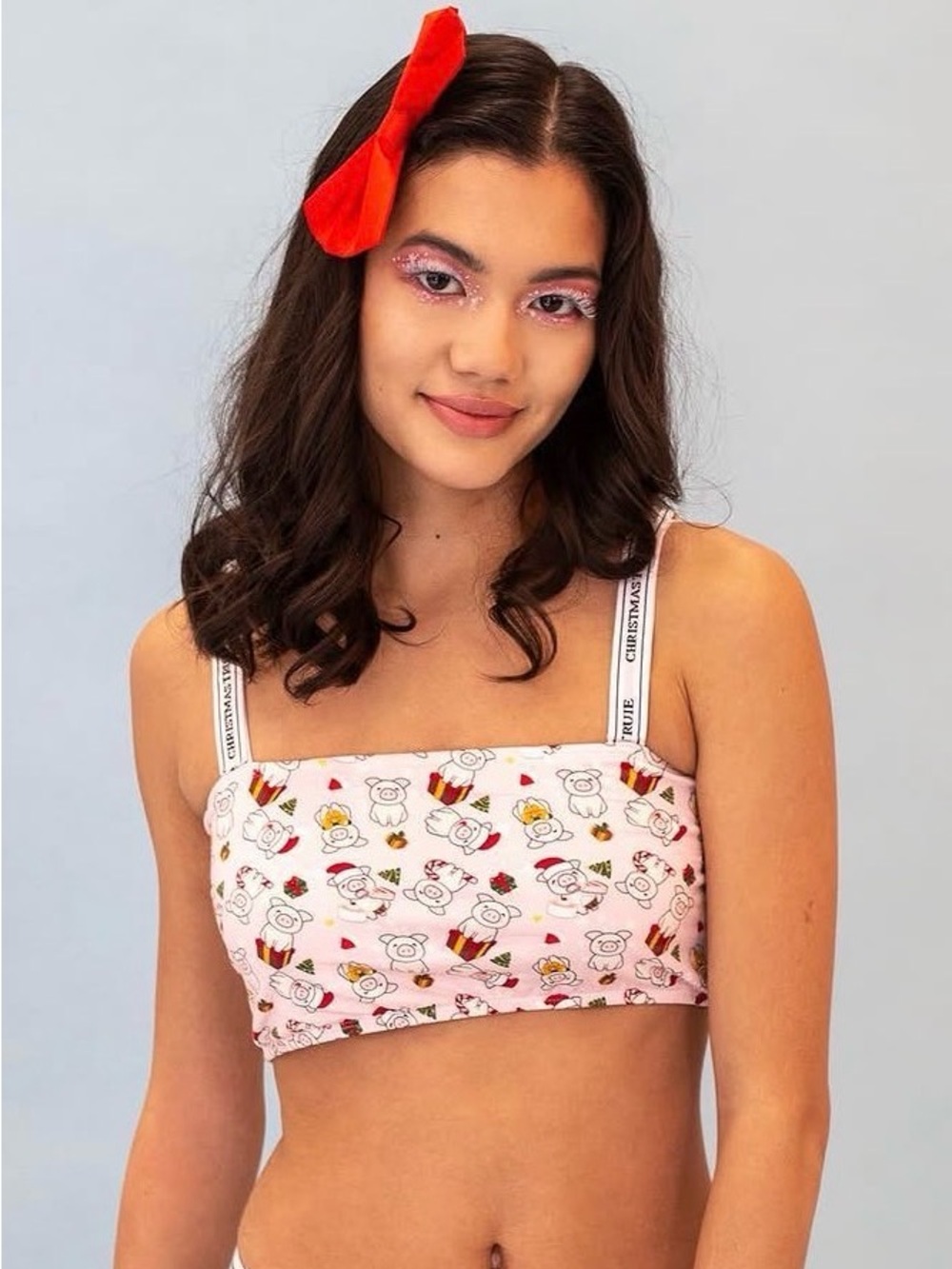 POP UNDERWEAR Pink Printed Shelf Bralette with Playful Bear Motif